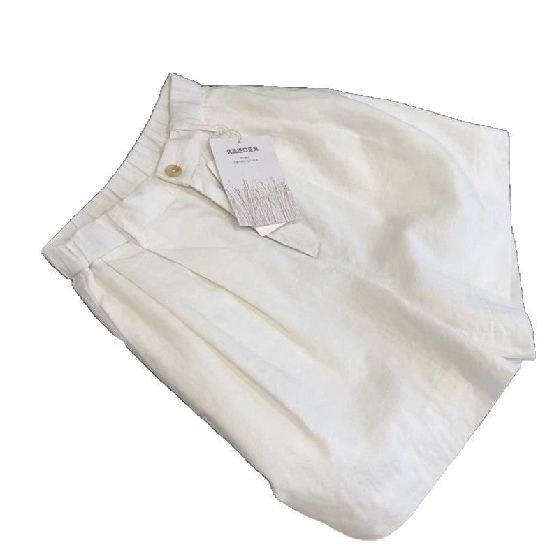 Women's Fashionable Slimming Woven Belt Linen Shorts