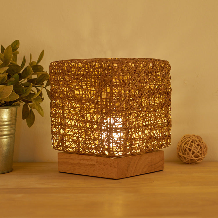 Hand-Knit Dimmable Square LED Desk Lights Wood