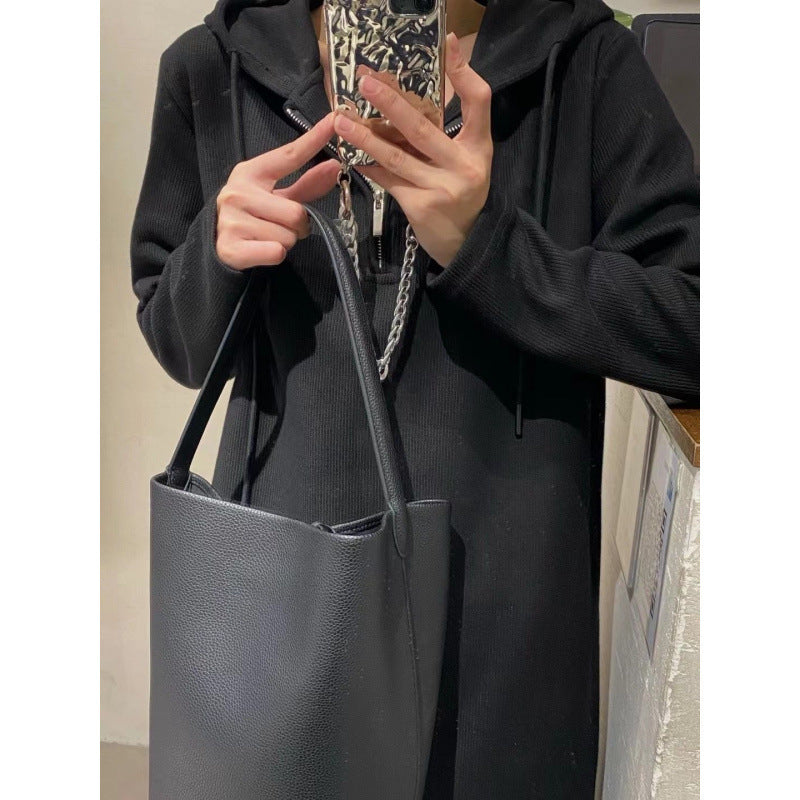 High-grade Ribbed Hooded Bottoming Skirt For Women, Autumn Loose And Versatile Long Dress