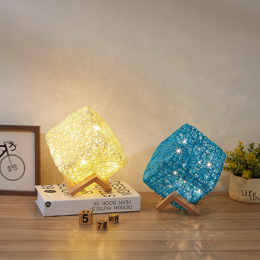 Hand-Knit Dimmable Square LED Desk Lights Wood
