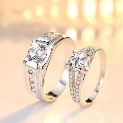 Diamond Romantic Couple Rings Men's Silver Plated