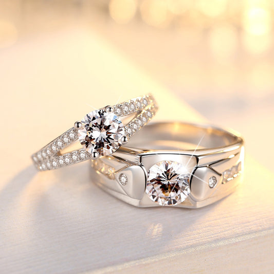 Diamond Romantic Couple Rings Men's Silver Plated