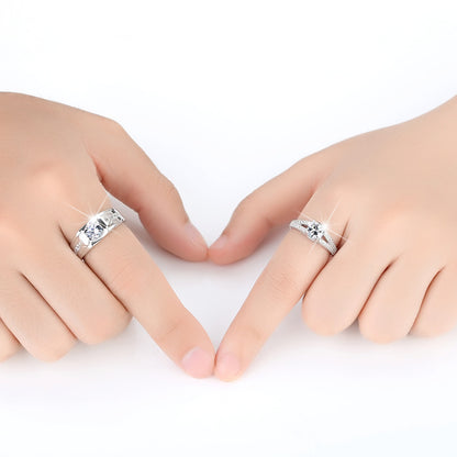 Diamond Romantic Couple Rings Men's Silver Plated