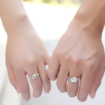 Diamond Romantic Couple Rings Men's Silver Plated