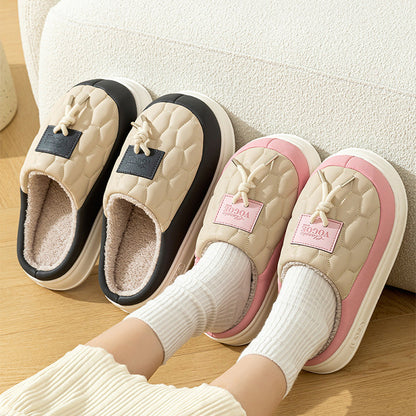 New Colorblock Plush Slippers Winter Warm Fleece