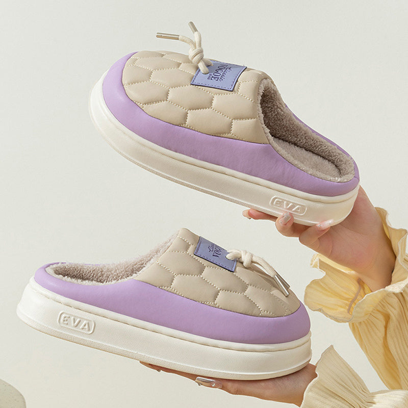 New Colorblock Plush Slippers Winter Warm Fleece