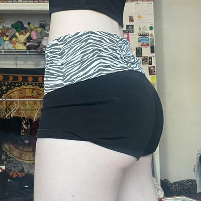 Printed Stitching High Waist Basic Style Casual Super Short Shorts