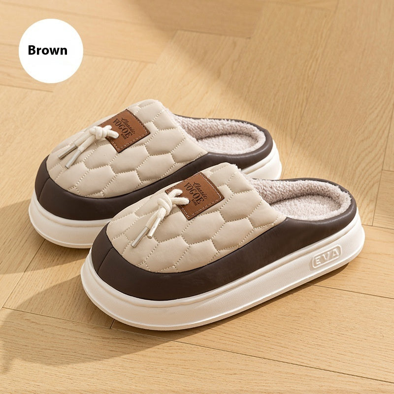 New Colorblock Plush Slippers Winter Warm Fleece