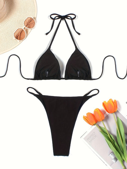 European And American Sexy Solid Color Small Pit Strip Bikini Bikini Holiday Style
