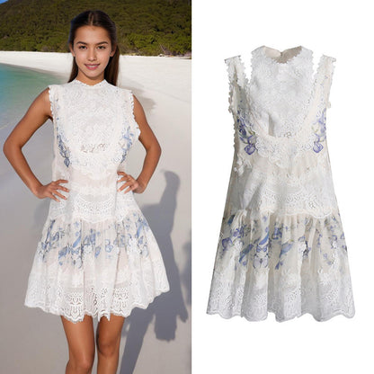 Women's Short Printed Dress – Sleeveless Summer Casual Dress