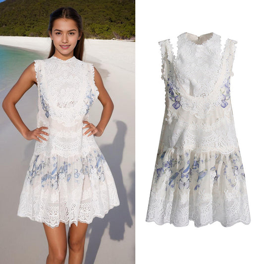 Women's Short Printed Dress – Sleeveless Summer Casual Dress