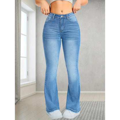 Pocket Design Loose Flared Pants Slim Fit Light Blue Trousers