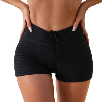 Solid Color Drawstring Lace Shorts Sexy Bikini Swimming Trunks