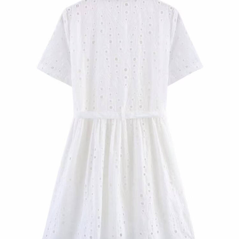 French Style Women's Hollow Embroidered Short Sleeve Dress