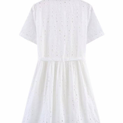 French Style Women's Hollow Embroidered Short Sleeve Dress