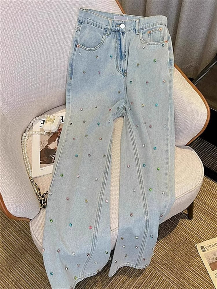 American Retro High-end Fashionable Chic Loose Light Color Mop Trousers