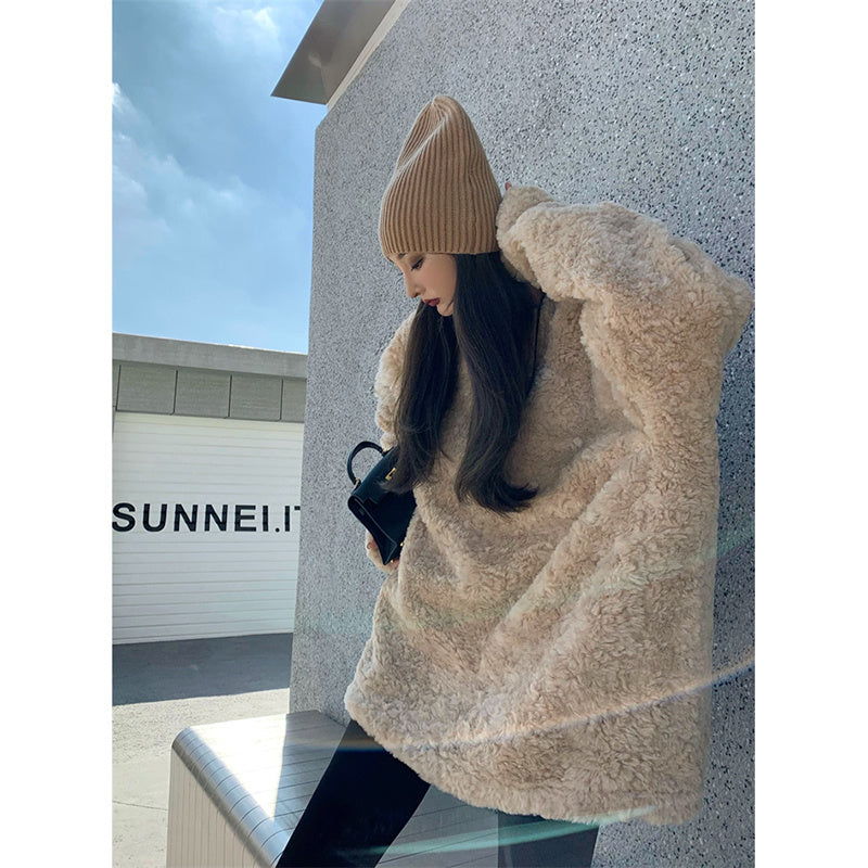 Loose And Slim Pullover Furry Long-sleeved Coat