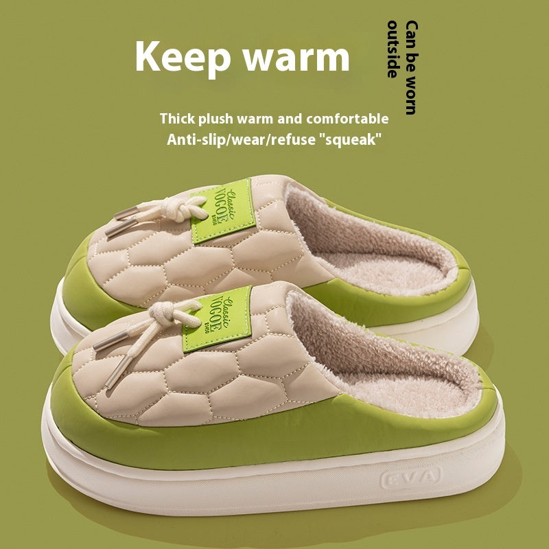 New Colorblock Plush Slippers Winter Warm Fleece