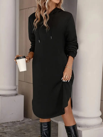 Women's Hooded Long-sleeved Solid Color Dress