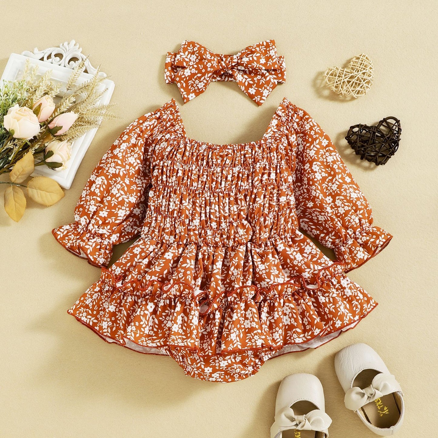 Infant Autumn Floral Chiffon Butterfly Cute Pastoral Style