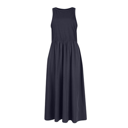 Sleeveless Knitted Stitching Casual Long With Pockets Advanced Sense Dress