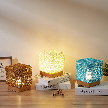 Hand-Knit Dimmable Square LED Desk Lights Wood