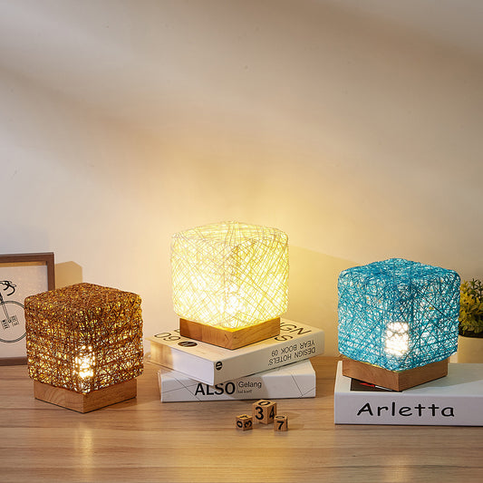 Hand-Knit Dimmable Square LED Desk Lights Wood