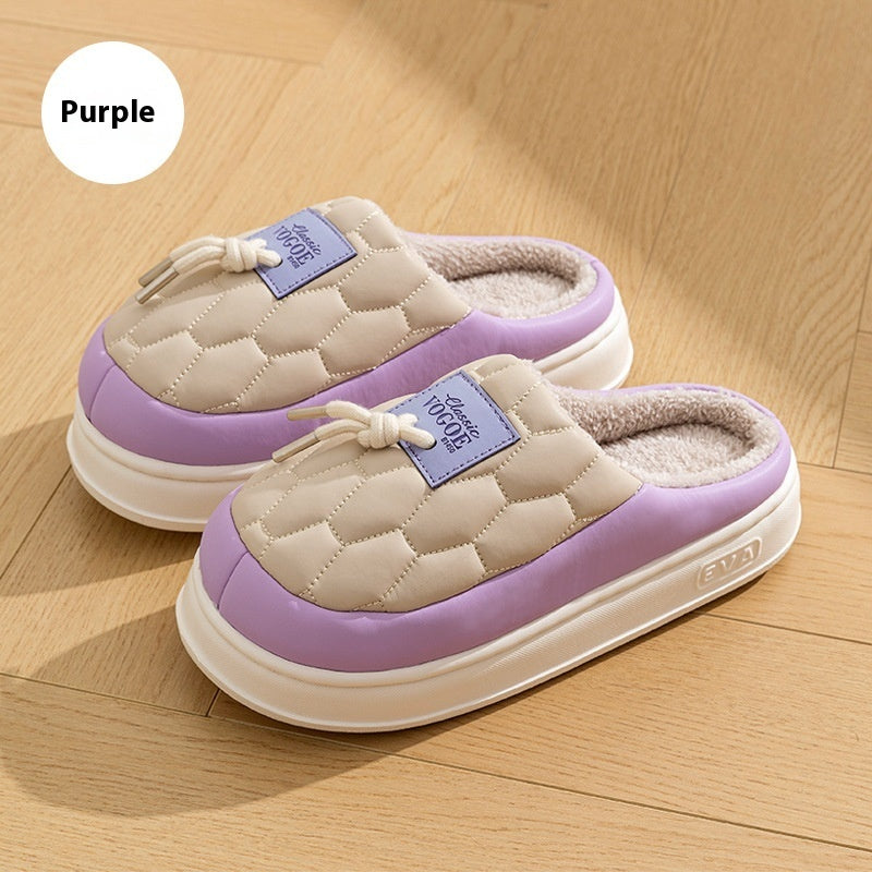 New Colorblock Plush Slippers Winter Warm Fleece