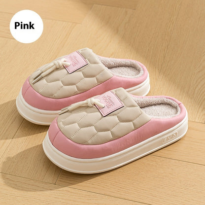 New Colorblock Plush Slippers Winter Warm Fleece