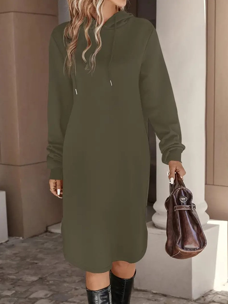 Women's Hooded Long-sleeved Solid Color Dress