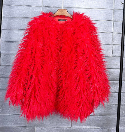 Colorful Boho Furry Faux Fur Coat Plus Size Women Fur Coats Autumn Winter Faux Fur Shaggy Jacket Fourrure Bontjas