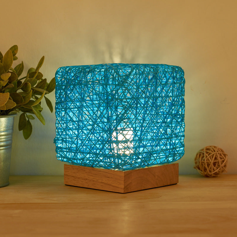 Hand-Knit Dimmable Square LED Desk Lights Wood