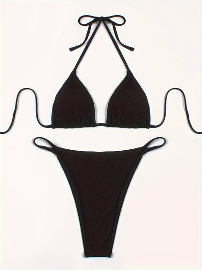 European And American Sexy Solid Color Small Pit Strip Bikini Bikini Holiday Style