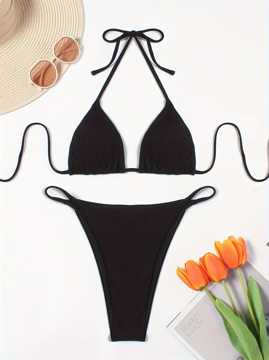 European And American Sexy Solid Color Small Pit Strip Bikini Bikini Holiday Style