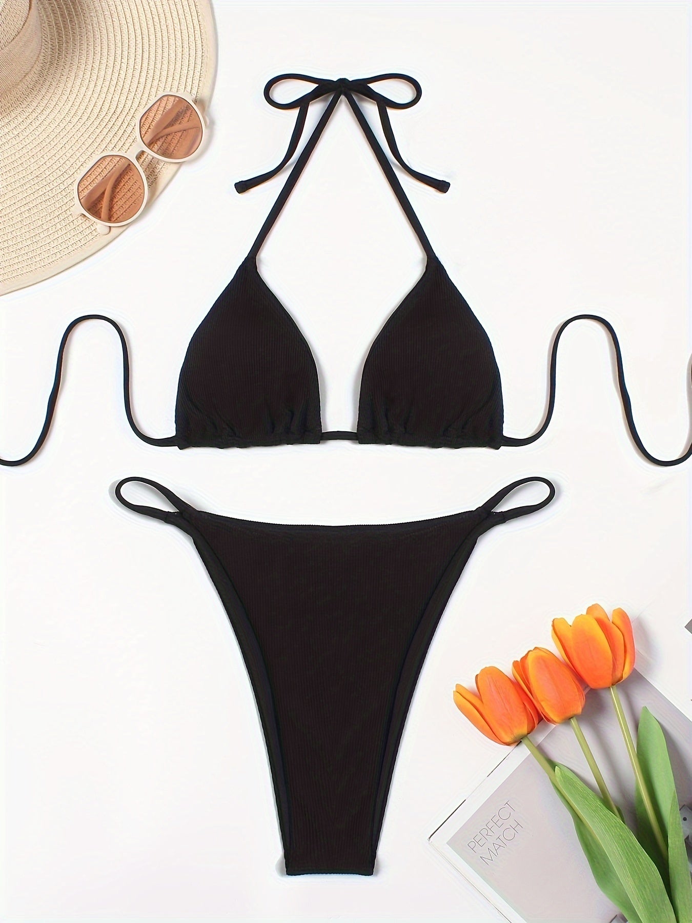 European And American Sexy Solid Color Small Pit Strip Bikini Bikini Holiday Style
