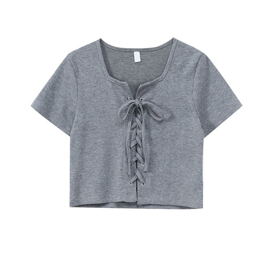 Women's Gray Slim Fit T-Shirt – Short Sleeve Casual Summer Top