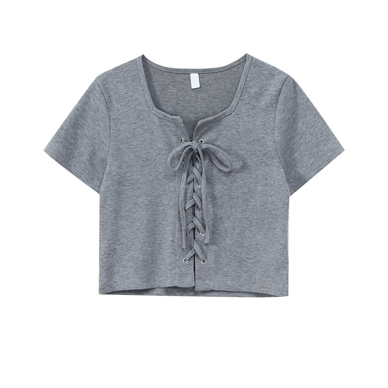 Women's Gray Slim Fit T-Shirt – Short Sleeve Casual Summer Top