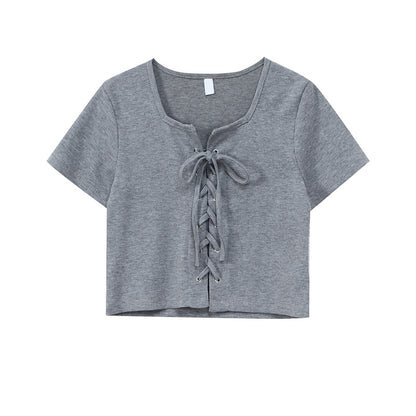Women's Gray Slim Fit T-Shirt – Short Sleeve Casual Summer Top