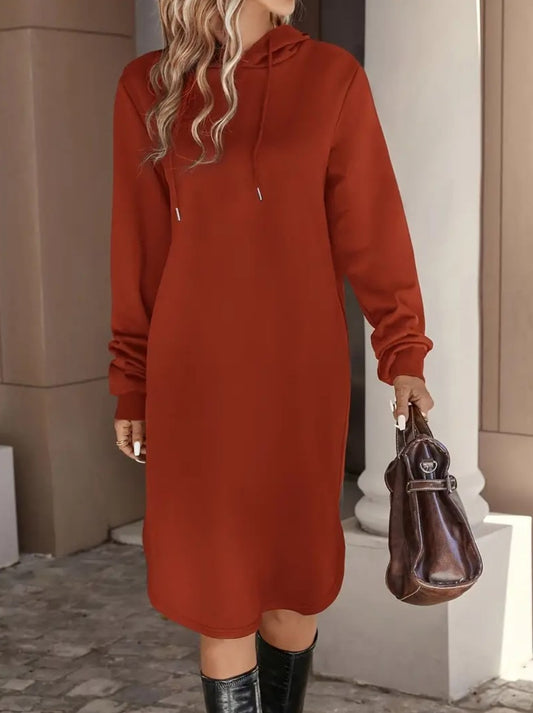 Women's Hooded Long-sleeved Solid Color Dress