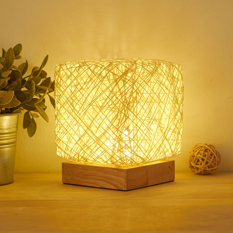 Hand-Knit Dimmable Square LED Desk Lights Wood